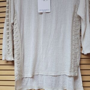 Michelangelo Women's Elegant Cream Tunic with Lace Accents